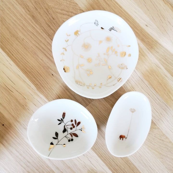 RÄDER DESIGN stories porcelain blanche Set de 3 mini coupelles Merveilles décors or