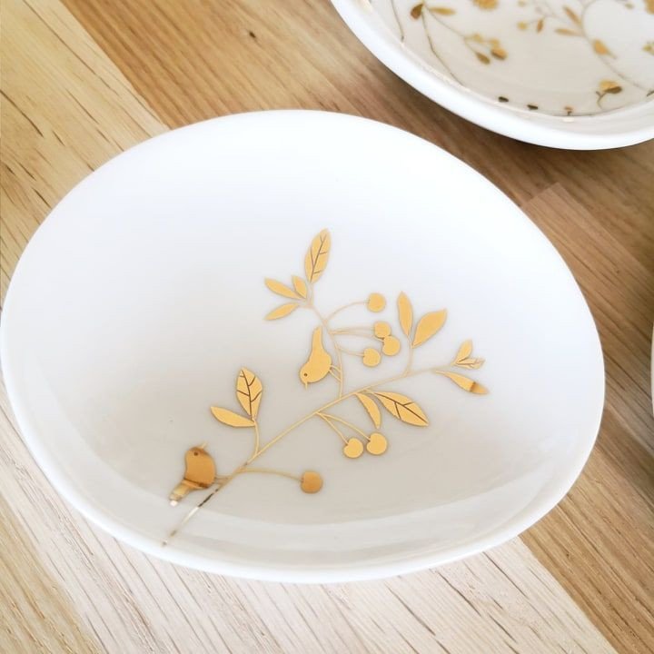 RÄDER DESIGN stories porcelain blanche Set de 3 mini coupelles Merveilles décors or
