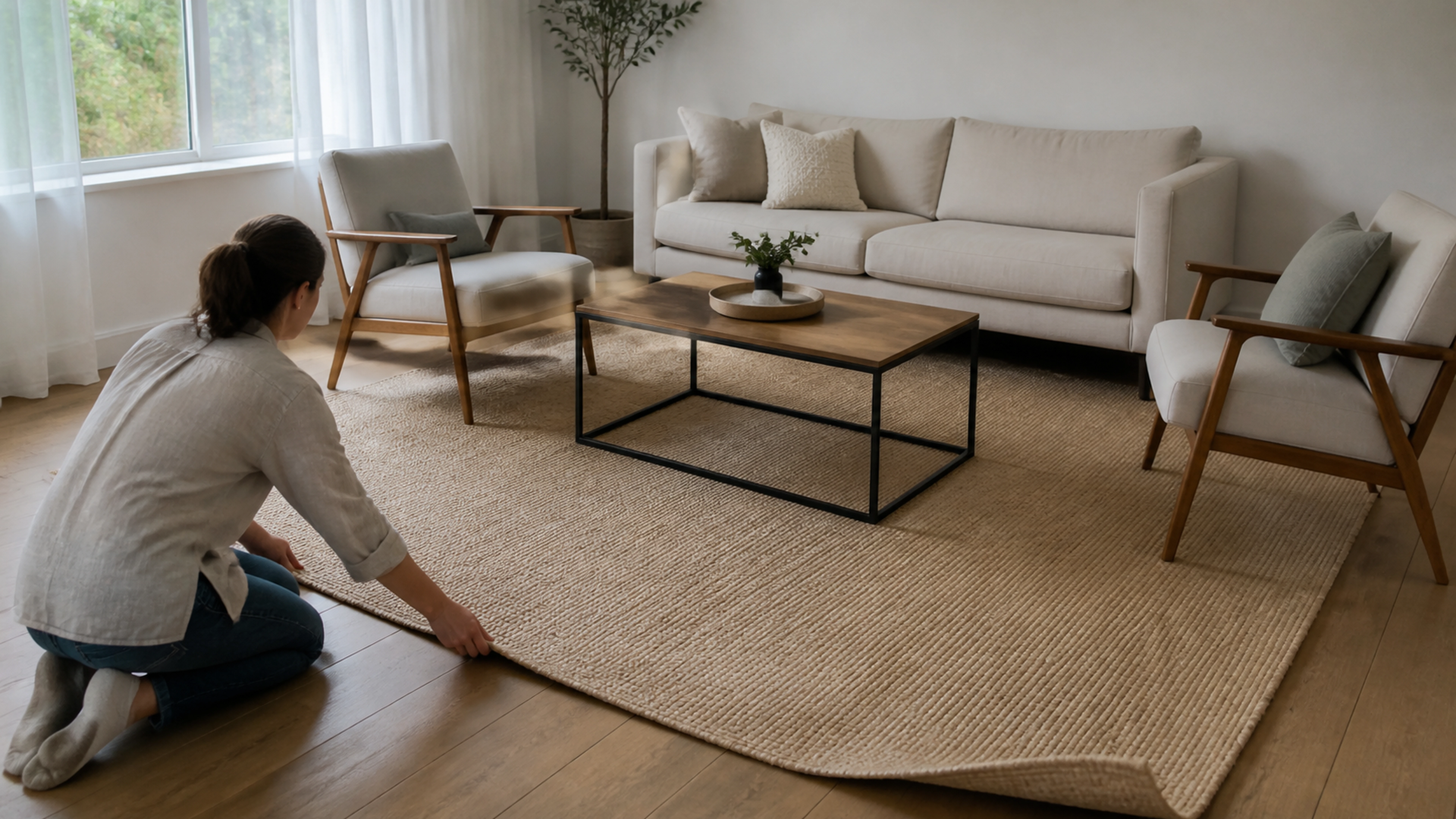 Illustration éditoriale pour l’article « Comment bien choisir la taille de votre tapis de salon »