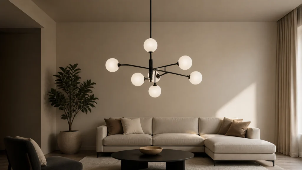 Illustration éditoriale pour l’article « Quelle idée lustre salon choisir pour votre intérieur »