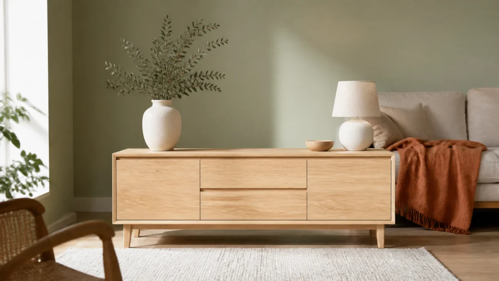Illustration éditoriale pour l’article « Quelle couleur avec meuble chêne clair pour votre déco »