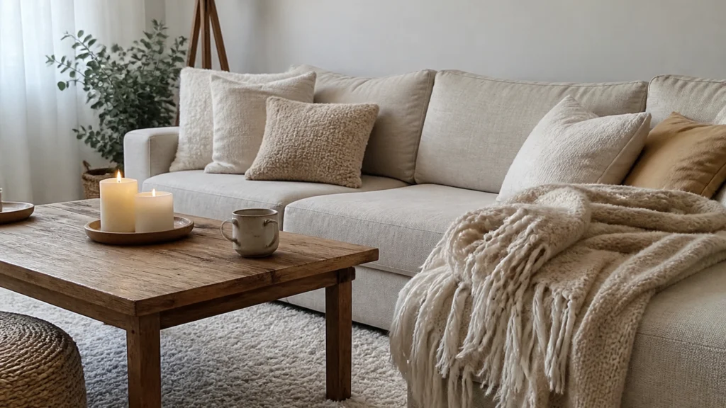Illustration éditoriale pour l’article « Comment faire un salon cocooning : nos astuces pour être cosy »