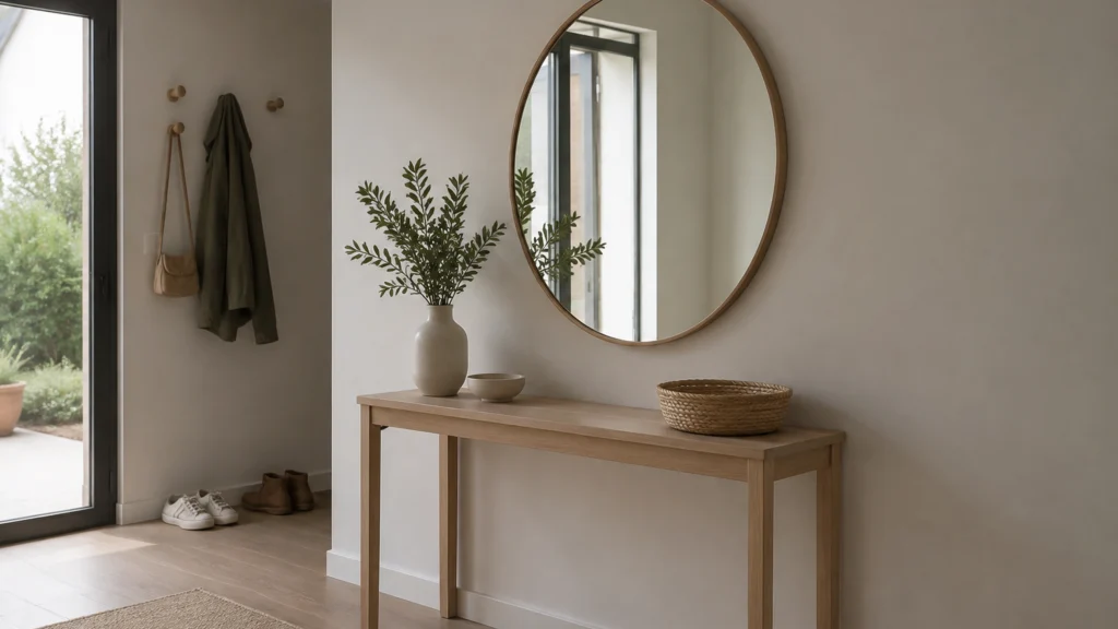 Illustration éditoriale pour l’article « Comment placer un miroir dans une entrée : le guide déco »