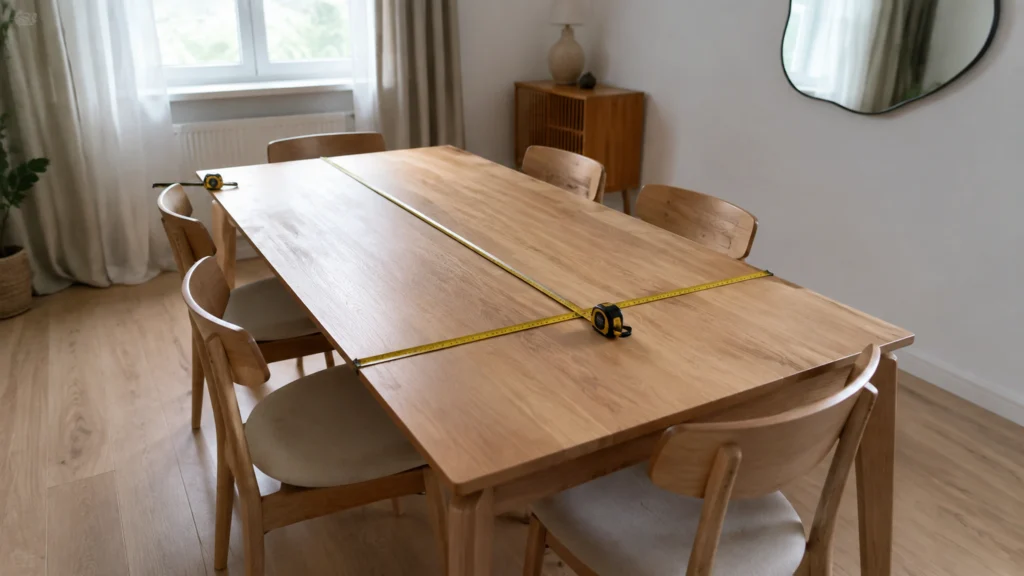 Illustration éditoriale pour l’article « Quelle dimension de table à manger standard choisir »